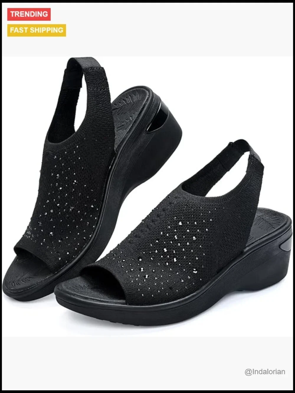 Rhinestone Wedge Sandals with Memory Foam Arch Support Platform